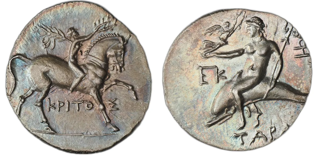 Calabria. Tarentum. Half Shekel struck under Kritos (Magistrate).