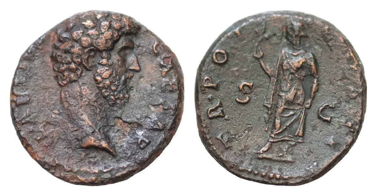 Aelius Caesar, AE As struck under Hadrian, Rome, AD 137; Æ25mm 11,32g L AELIVS - CAESAR, bust r., drapery on l. shoulder, Rv. TR POT - COS II, Spes advancing l., holding flower