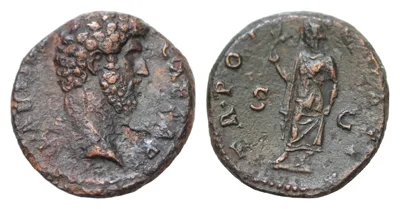 Aelius Caesar, AE As struck under Hadrian, Rome, AD 137; Æ25mm 11,32g  L AELIVS - CAESAR, bust r., drapery on l. shoulder, Rv. TR POT - COS II, Spes advancing l., holding flower